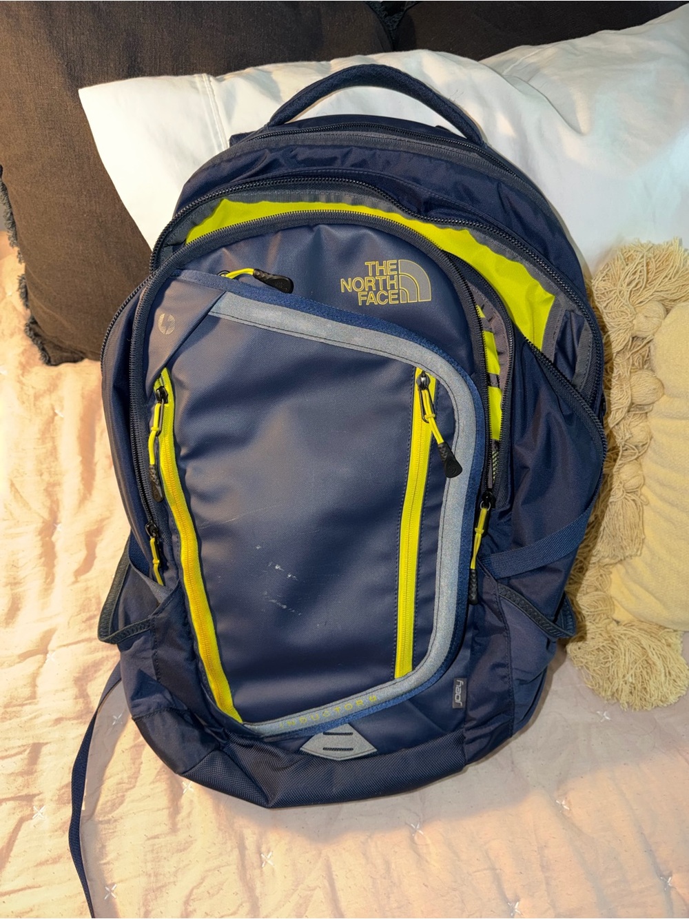 The North Face Navy and Lime Green Inductor Backpack